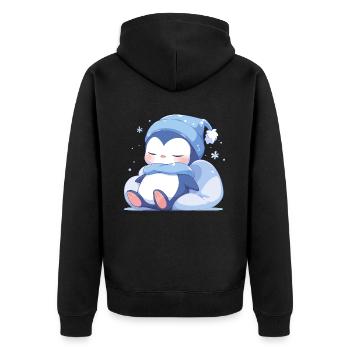 Pinguin Schläft Schlafshirt Schlafanzug Süß Tier - Unisex Premium Bio Zip Hoodie - Schwarz - Hinten - Nico (187cm)