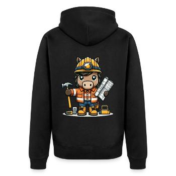 Cute Horse Construction Worker - Unisex Premium Bio Zip Hoodie - Schwarz - Hinten - Nico (187cm)