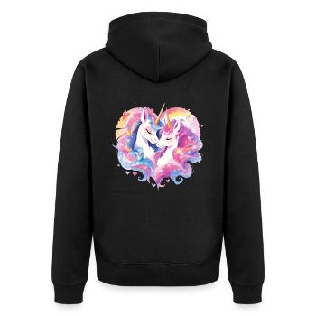 Unicorn Heart Love Cuddle Hug Cute Cute - Unisex Premium Organic Zip Hoodie - black - Back - Nico (187cm)