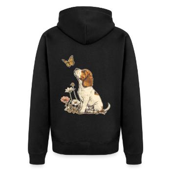 Beagle und Schmetterling - Unisex Premium Bio Zip Hoodie - Schwarz - Hinten - Nico (187cm)