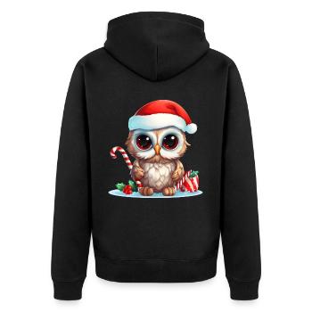Weihnachten Eule - Unisex Premium Bio Zip Hoodie - Schwarz - Hinten - Nico (187cm)