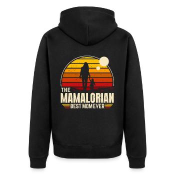 Der MAMALORIAN - Mama - Vintage Orange - Unisex Premium Bio Zip Hoodie - Schwarz - Hinten - Nico (187cm)