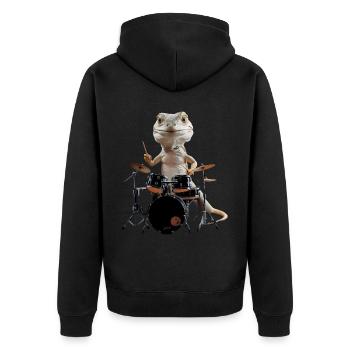 Eidechse Schlagzeug - Unisex Premium Bio Zip Hoodie - Schwarz - Hinten - Nico (187cm)