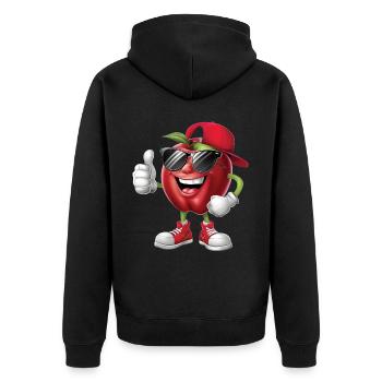 Apfel - Unisex Premium Bio Zip Hoodie - Schwarz - Hinten - Nico (187cm)