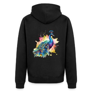 Pfau Pfauenfeder Exotisch Farbenfroh Bunt Kunst - Unisex Premium Bio Zip Hoodie - Schwarz - Hinten - Nico (187cm)
