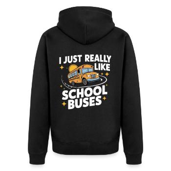 Bus Busfahrer Schulbus - Unisex Premium Bio Zip Hoodie - Schwarz - Hinten - Nico (187cm)