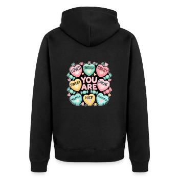 Du bist wundervoll - Unisex Premium Bio Zip Hoodie - Schwarz - Hinten - Nico (187cm)