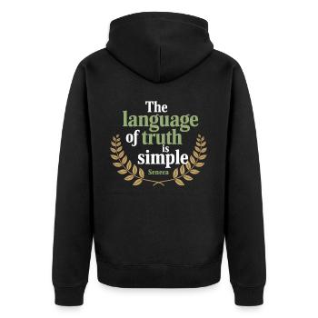 Seneca | The Language of Truth is Simple - Unisex Premium Organic Zip Hoodie - black - Back - Nico (187cm)