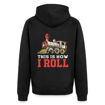 Modelleisenbahn Modellbau Modellbauer - Unisex Premium Bio Zip Hoodie - Schwarz - Hinten - Nico (187cm)