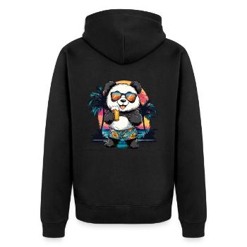 Panda Bier Beer Bär Alkohol Party Sommer Lustig - Unisex Premium Bio Zip Hoodie - Schwarz - Hinten - Nico (187cm)