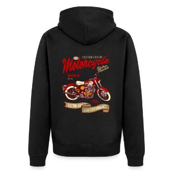 RETRO POWER MOTORRAD CAFERACER BIKER RIDER MOTIV - Unisex Premium Bio Zip Hoodie - Schwarz - Hinten - Nico (187cm)