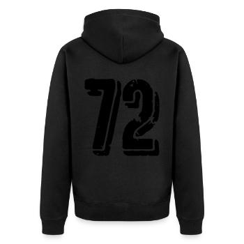 72 Zahl Trikot - Unisex Premium Bio Zip Hoodie - Schwarz - Hinten - Nico (187cm)
