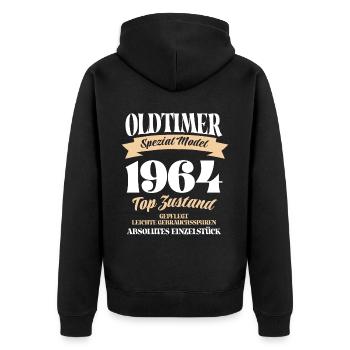 Oldtimer Spezial Model Gepflegt Top Jahrgang 1964 - Unisex Premium Bio Zip Hoodie - Schwarz - Hinten - Nico (187cm)