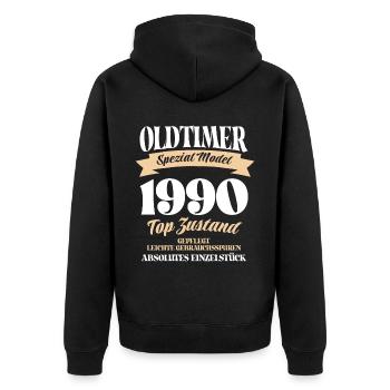 Oldtimer Spezial Model Gepflegt Top Jahrgang 1990 - Unisex Premium Bio Zip Hoodie - Schwarz - Hinten - Nico (187cm)
