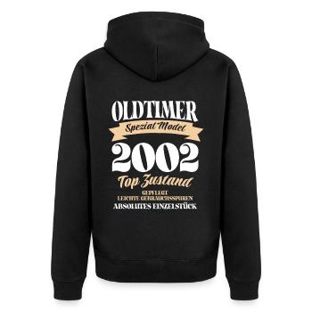 Oldtimer Spezial Model Gepflegt Top Jahrgang 2002 - Unisex Premium Bio Zip Hoodie - Schwarz - Hinten - Nico (187cm)