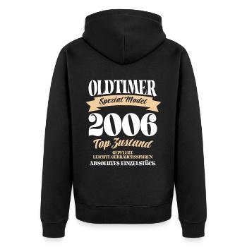 Oldtimer Spezial Model Gepflegt Top Jahrgang 2006 - Unisex Premium Bio Zip Hoodie - Schwarz - Hinten - Nico (187cm)