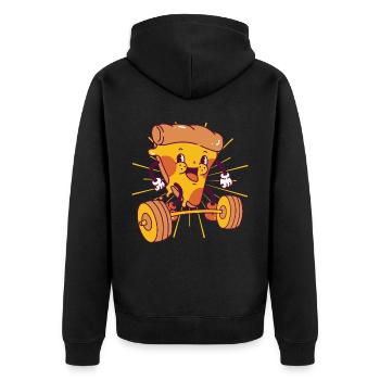 Pizza Kraftsport Squat Fitness Pizza kawaii - Unisex Premium Bio Zip Hoodie - Schwarz - Hinten - Nico (187cm)