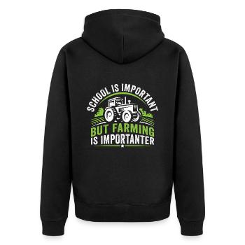 Schule ist wichtig, aber Landwirtschaft ist wichtiger - Unisex Premium Bio Zip Hoodie - Schwarz - Hinten - Nico (187cm)