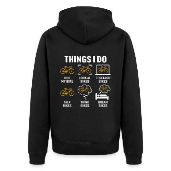 Dinge, die ich mit dem Fahrrad fahre - Unisex Premium Bio Zip Hoodie - Schwarz - Hinten - Nico (187cm)