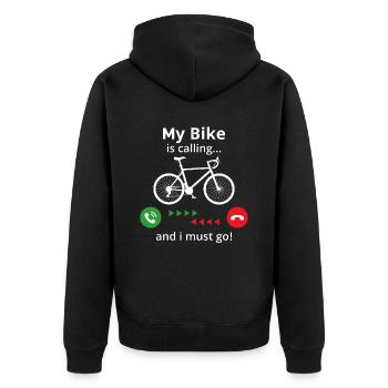 Mon vélo m’appelle et je dois y aller ! T-shirt cyclisme - Veste à capuche bio Premium Unisexe - noir - Dos - Nico (187cm)