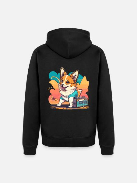 Corgie Cartoon - Unisex Premium Organic Zip Hoodie - black