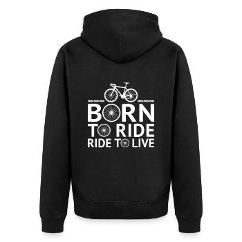 Born to Ride Ride To Live T-Shirt Radfahren Fahrrad - Unisex Premium Bio Zip Hoodie - Schwarz - Hinten - Nico (187cm)