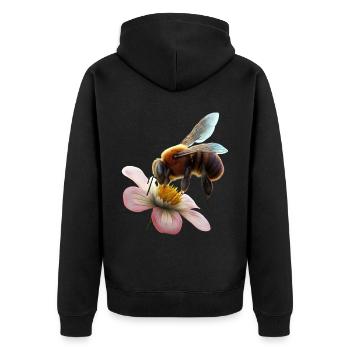 Biene auf Blume - Unisex Premium Bio Zip Hoodie - Schwarz - Hinten - Nico (187cm)