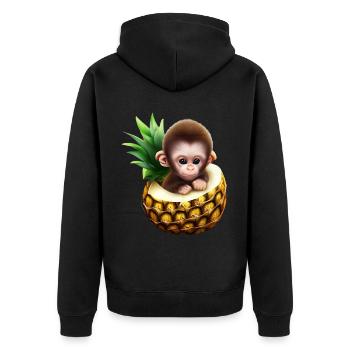 Kleiner Affe in einer Ananas - Unisex Premium Bio Zip Hoodie - Schwarz - Hinten - Nico (187cm)
