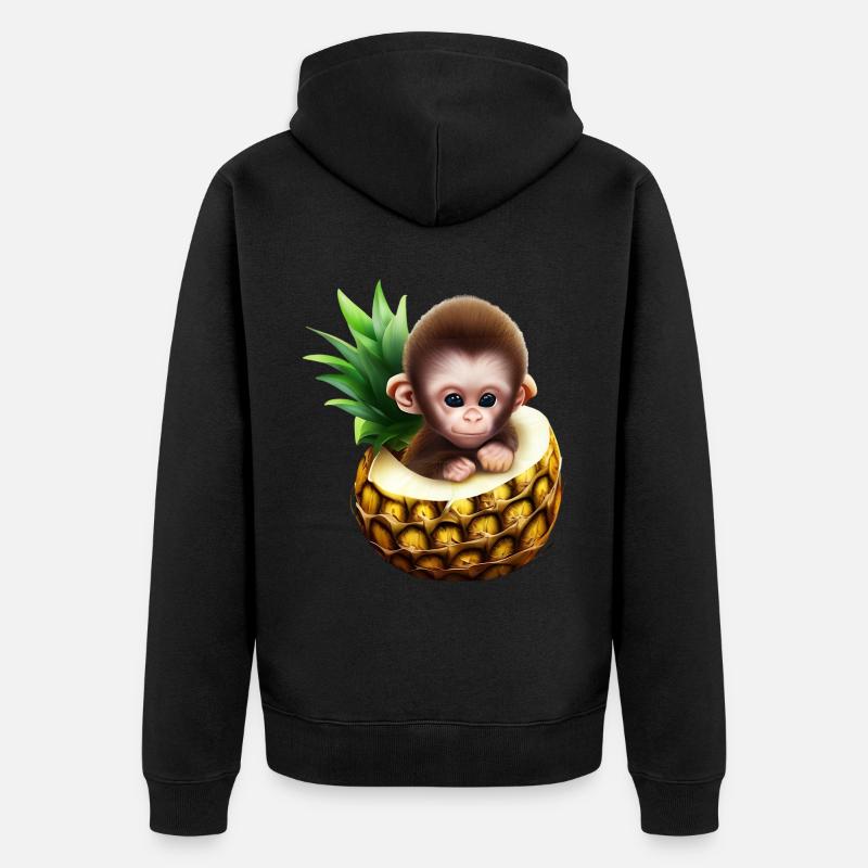 Petit singe dans un ananas - Veste à capuche bio Premium Unisexe - noir