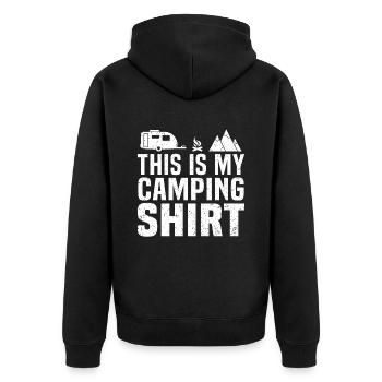 Das ist mein Camping-Shirt funny caravaning - Unisex Premium Bio Zip Hoodie - Schwarz - Hinten - Nico (187cm)