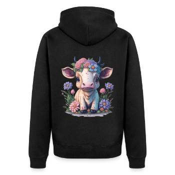 Cow - Unisex Premium Organic Zip Hoodie - black - Back - Nico (187cm)