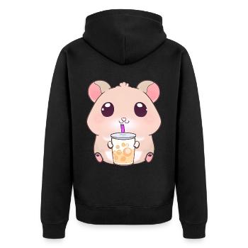 Kawaii Hamster mit Bubble Tea - Unisex Premium Bio Zip Hoodie - Schwarz - Hinten - Nico (187cm)