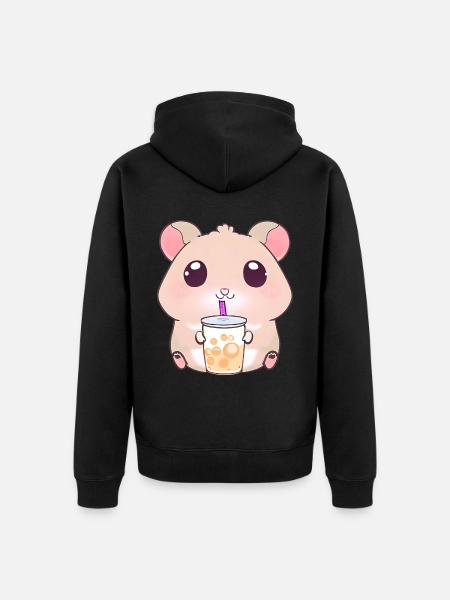 Kawaii Hamster with Bubble Tea - Unisex Premium Organic Zip Hoodie - black