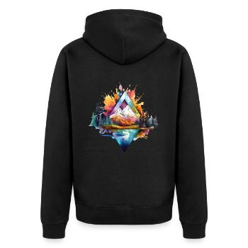 Natur Berge Wald Geometrisch Kunst Bunt Splash - Unisex Premium Bio Zip Hoodie - Schwarz - Hinten - Nico (187cm)