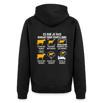 mon temps libre élever des vaches t-shirt vache - Veste à capuche bio Premium Unisexe - noir - Dos - Nico (187cm)