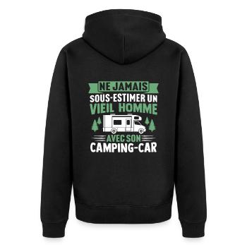 Un vieil homme avec son camping car - Veste à capuche bio Premium Unisexe - noir - Dos - Nico (187cm)