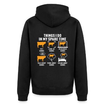 Dinge, die ich in meiner Freizeit mache: Kühe, lustige Kühe - Unisex Premium Bio Zip Hoodie - Schwarz - Hinten - Nico (187cm)