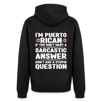 Puerto Rico Flagge | Puerto Ricaner Geschenkideen - Unisex Premium Bio Zip Hoodie - Schwarz - Hinten - Nico (187cm)