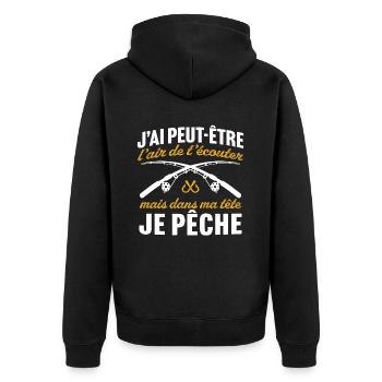 dans ma tête je pêche cadeau pêcheur - Veste à capuche bio Premium Unisexe - noir - Dos - Nico (187cm)