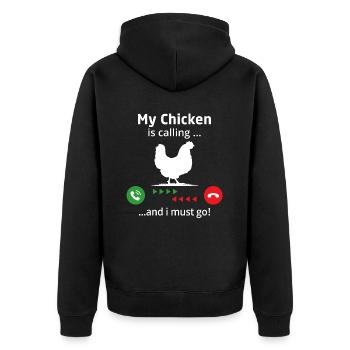 Mon poulet m’appelle et je dois y aller - Veste à capuche bio Premium Unisexe - noir - Dos - Nico (187cm)