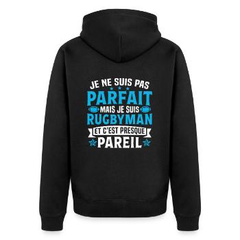 Je suis rugbyman et c'est presque pareil - Veste à capuche bio Premium Unisexe - noir - Dos - Nico (187cm)
