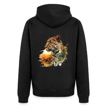 Leopard Raubkatze Natur Wildnis Afrika Safari - Unisex Premium Bio Zip Hoodie - Schwarz - Hinten - Nico (187cm)