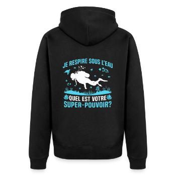 je respire sous L'eau quel est votre super pouvoir - Veste à capuche bio Premium Unisexe - noir - Dos - Nico (187cm)