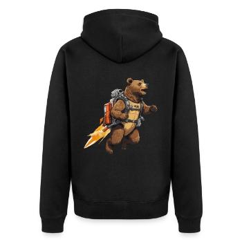 Rocket Bear - Unisex Premium Bio Zip Hoodie - Schwarz - Hinten - Nico (187cm)