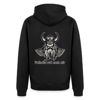 Stolzer Wikinger Walhalla ruft nach mir - Unisex Premium Bio Zip Hoodie - Schwarz - Hinten - Nico (187cm)