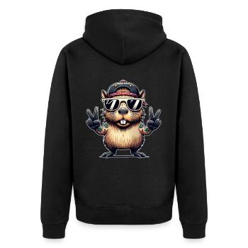 Capybara Peacezeichen - Unisex Premium Bio Zip Hoodie - Schwarz - Hinten - Nico (187cm)
