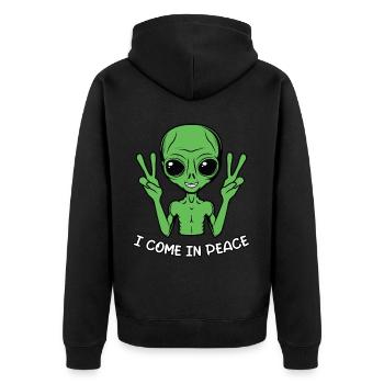 Funny Space Alien UFO Spacecraft - Unisex Premium Organic Zip Hoodie - black - Back - Nico (187cm)
