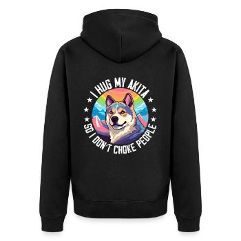 Ich umarme meinen Akita, damit ich die Leute nicht ersticke - Unisex Premium Bio Zip Hoodie - Schwarz - Hinten - Nico (187cm)