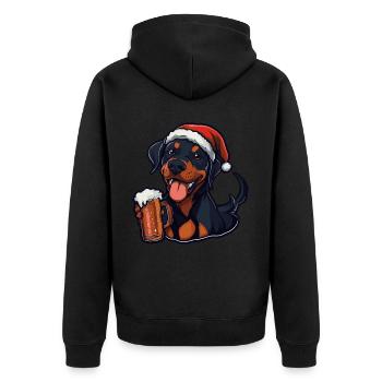 Doberman chien Noël bière drôle - Veste à capuche bio Premium Unisexe - noir - Dos - Nico (187cm)