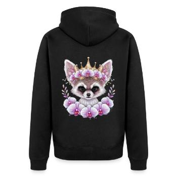 Renard du désert Fennec avec couronne et orchidées - Veste à capuche bio Premium Unisexe - noir - Dos - Nico (187cm)